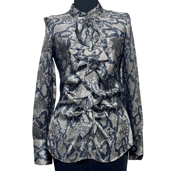 GENDER BIAS Women's Silk Ruffle Blouse Sz Small Snake Print Long Sleeve Mob Wife - Picture 2 of 12